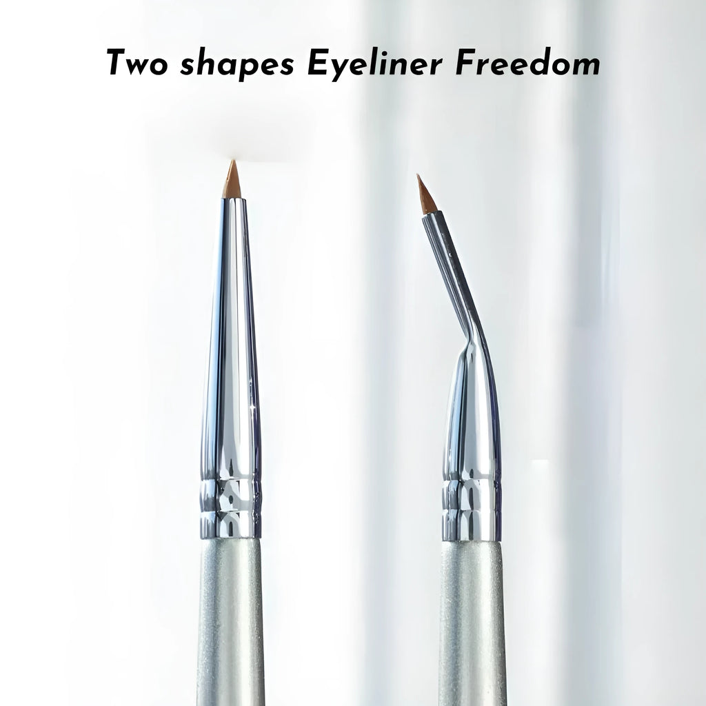 Angled bend head eyeliner brush with wooden handle for under eye and tear trough makeup application