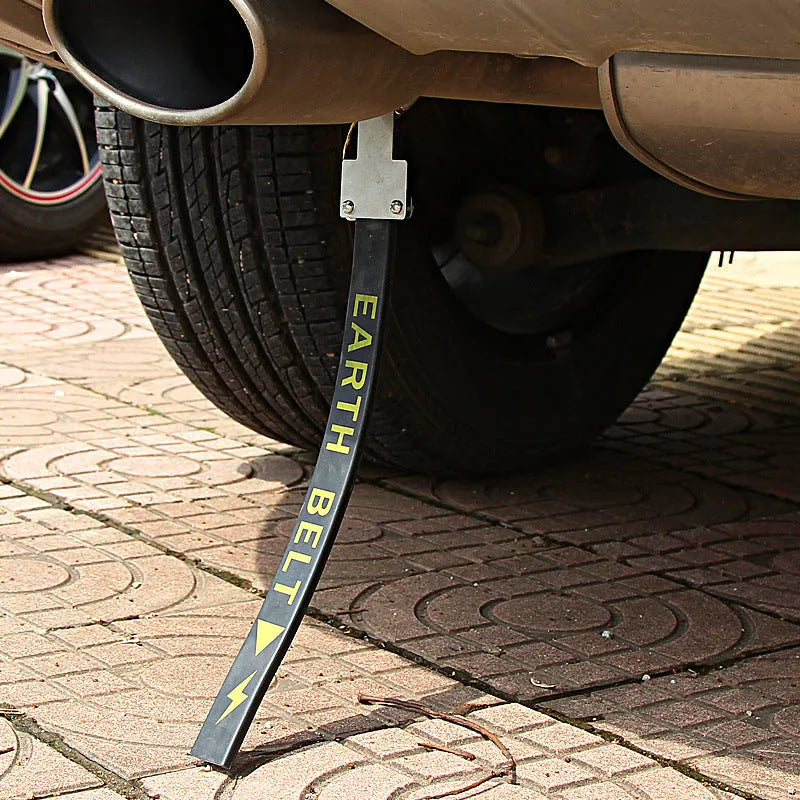 Black rubber vehicle electrostatic grounding belt measuring 37cm long with copper wire core.