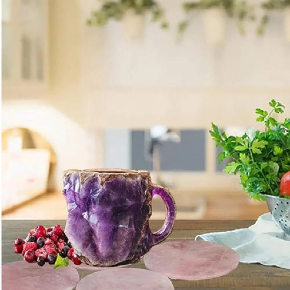 A 400ml resin coffee mug with a crystal-like textured design and a handle, shown in a purple colour.