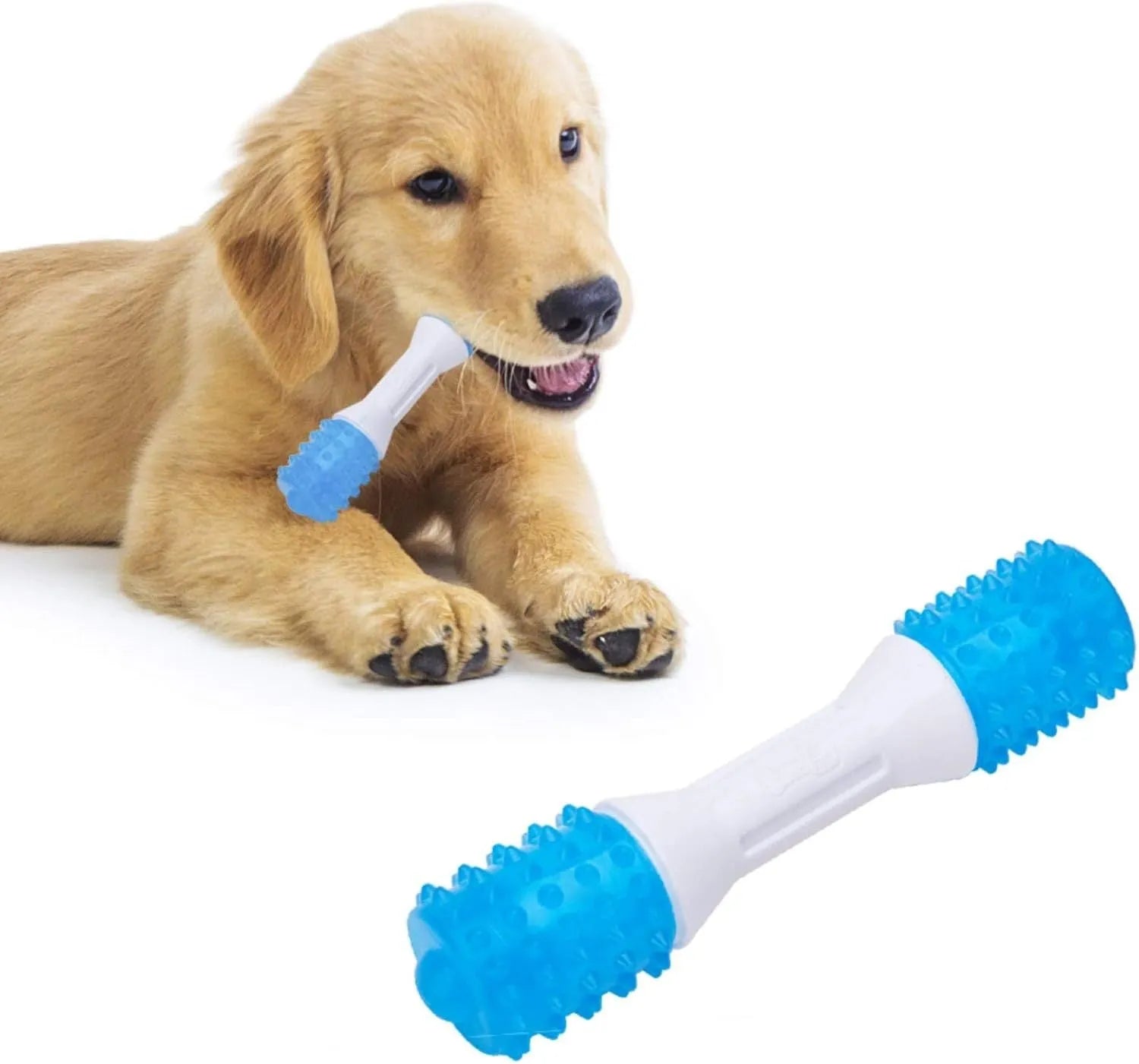Dual-colour puppy teething chew toy for gentle chewers made from TPR and PU materials.