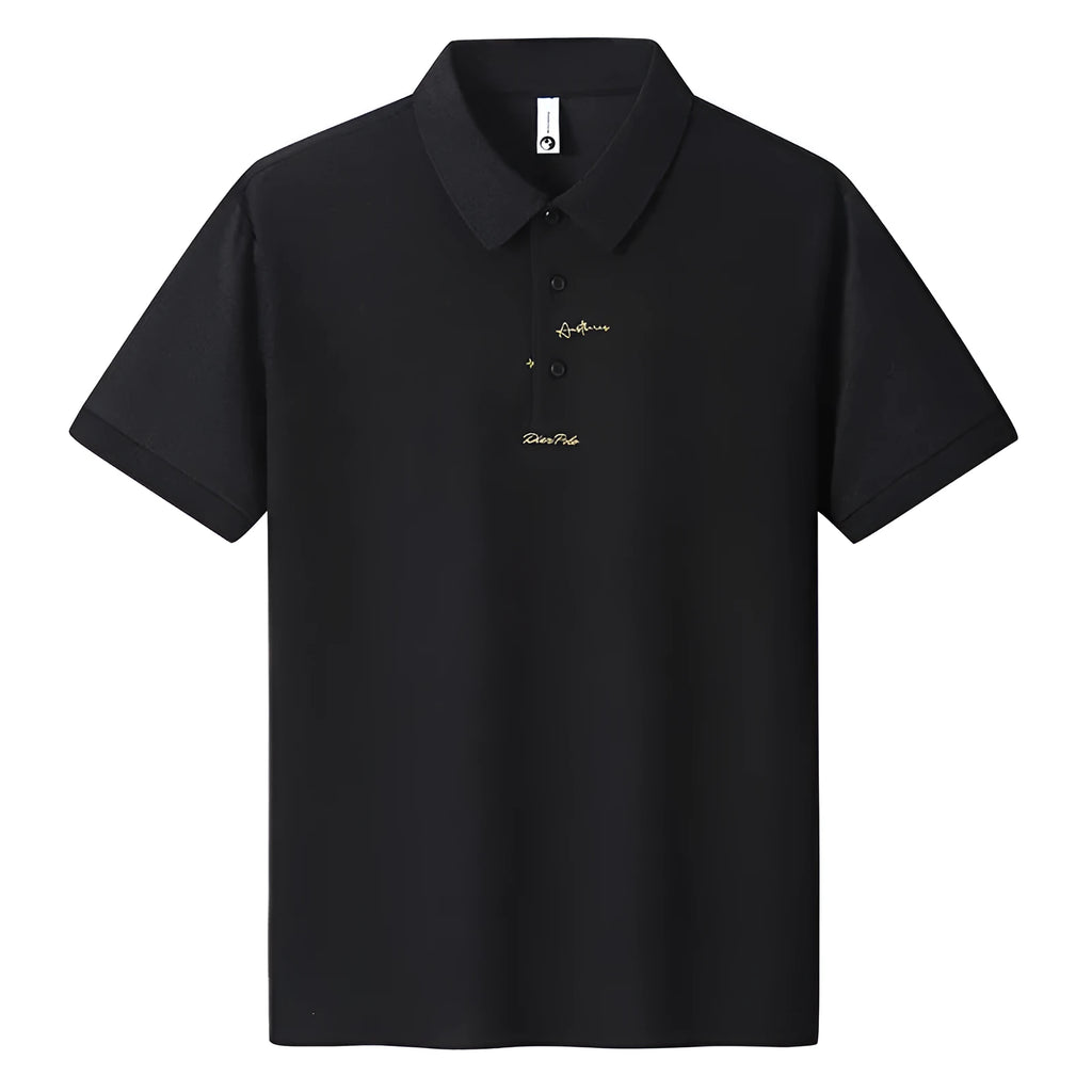 A man's loose-fit casual cotton t-shirt with a letter print, shown in one of six available colours.