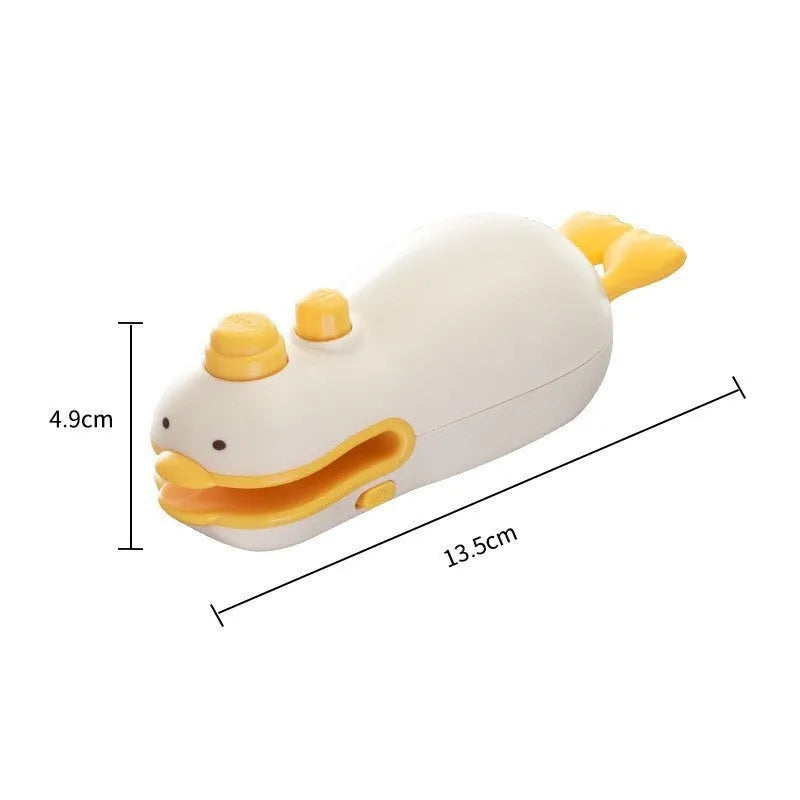 Yellow duck-shaped rechargeable bag sealing machine with animal jacquard pattern and charging cable