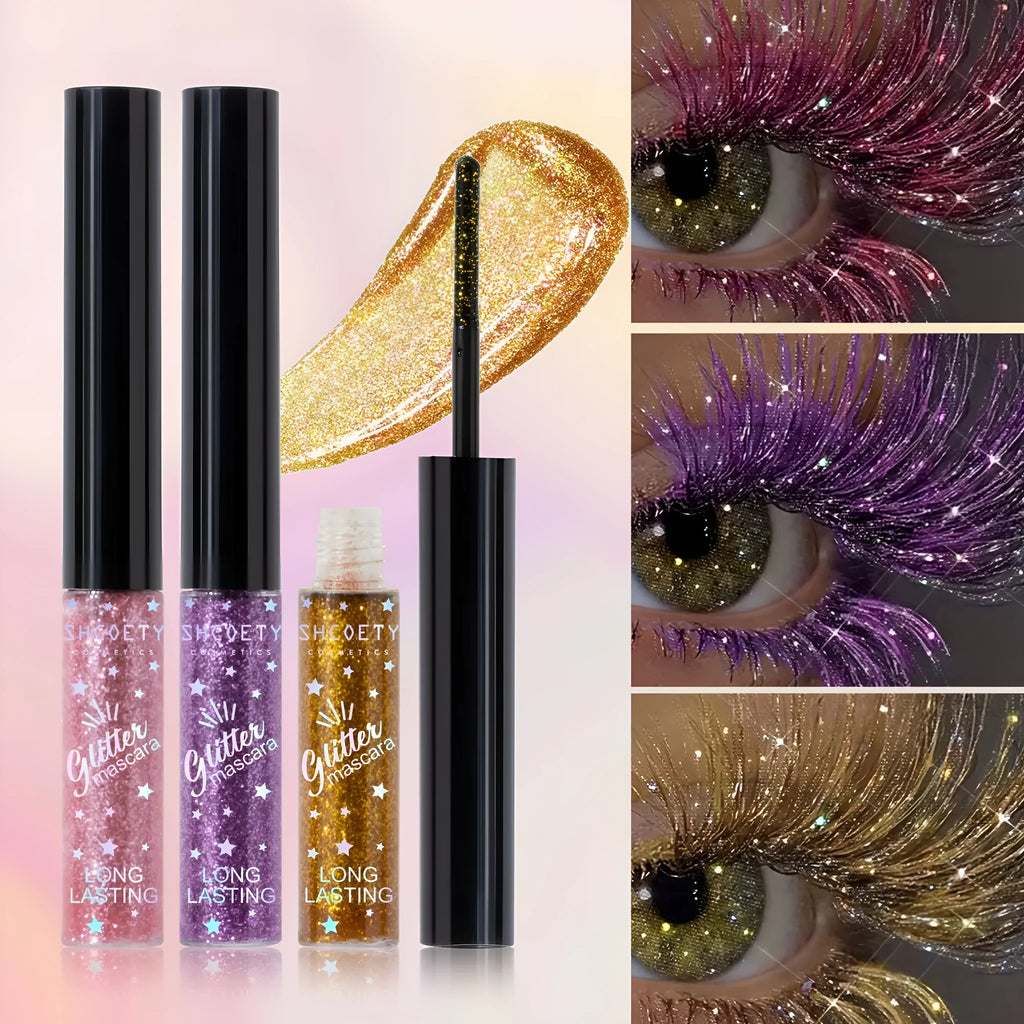 Colour mascara in 5 shades pink gold purple blue iron grey waterproof long curl