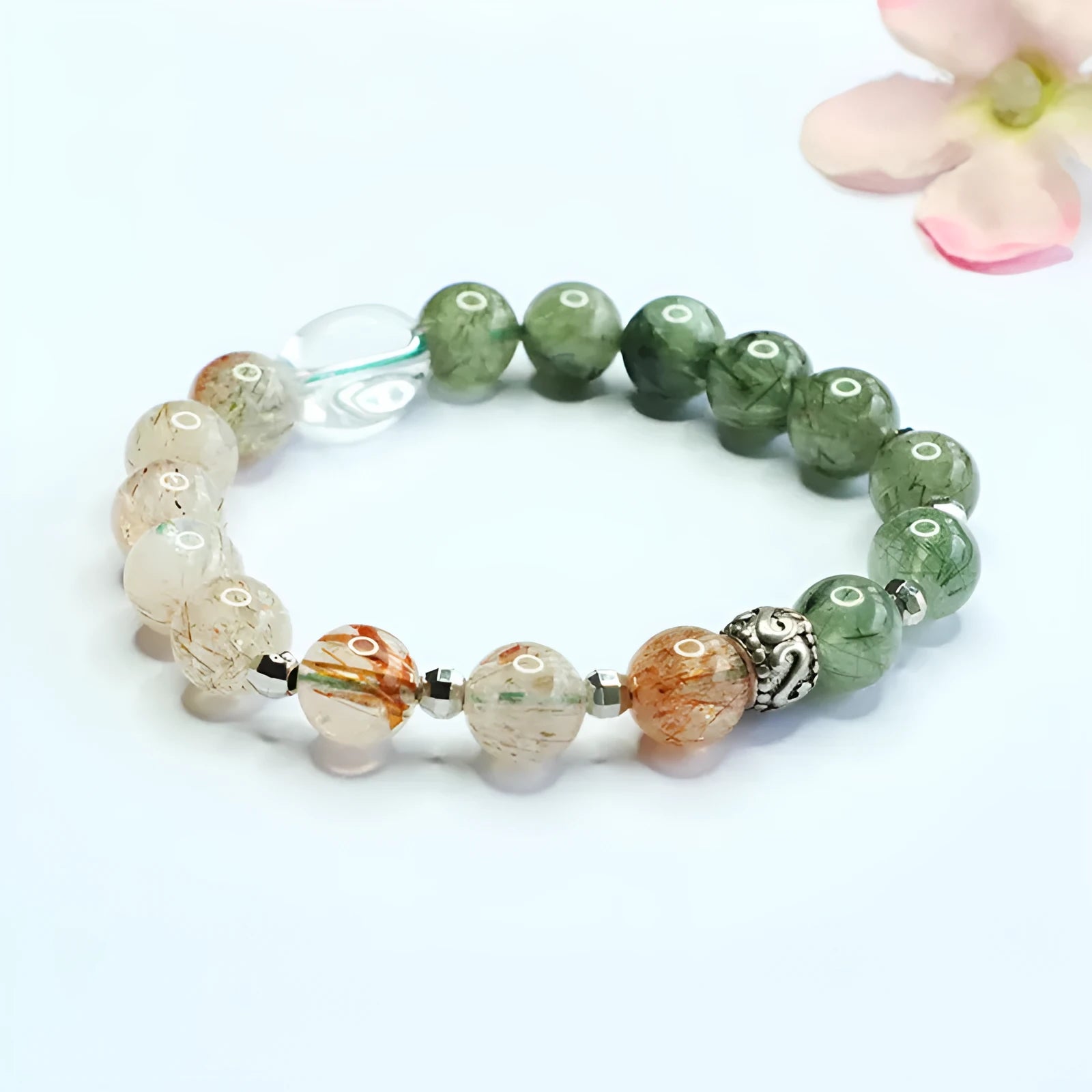 Green quartz rutilated black gold Super Seven bracelet Chinese style 8.5mm