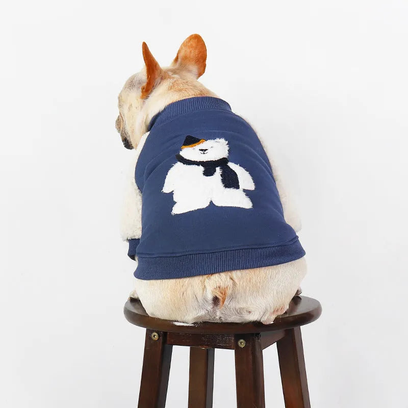 Dark blue fleece-lined cotton dog jumper for winter in large sizes
