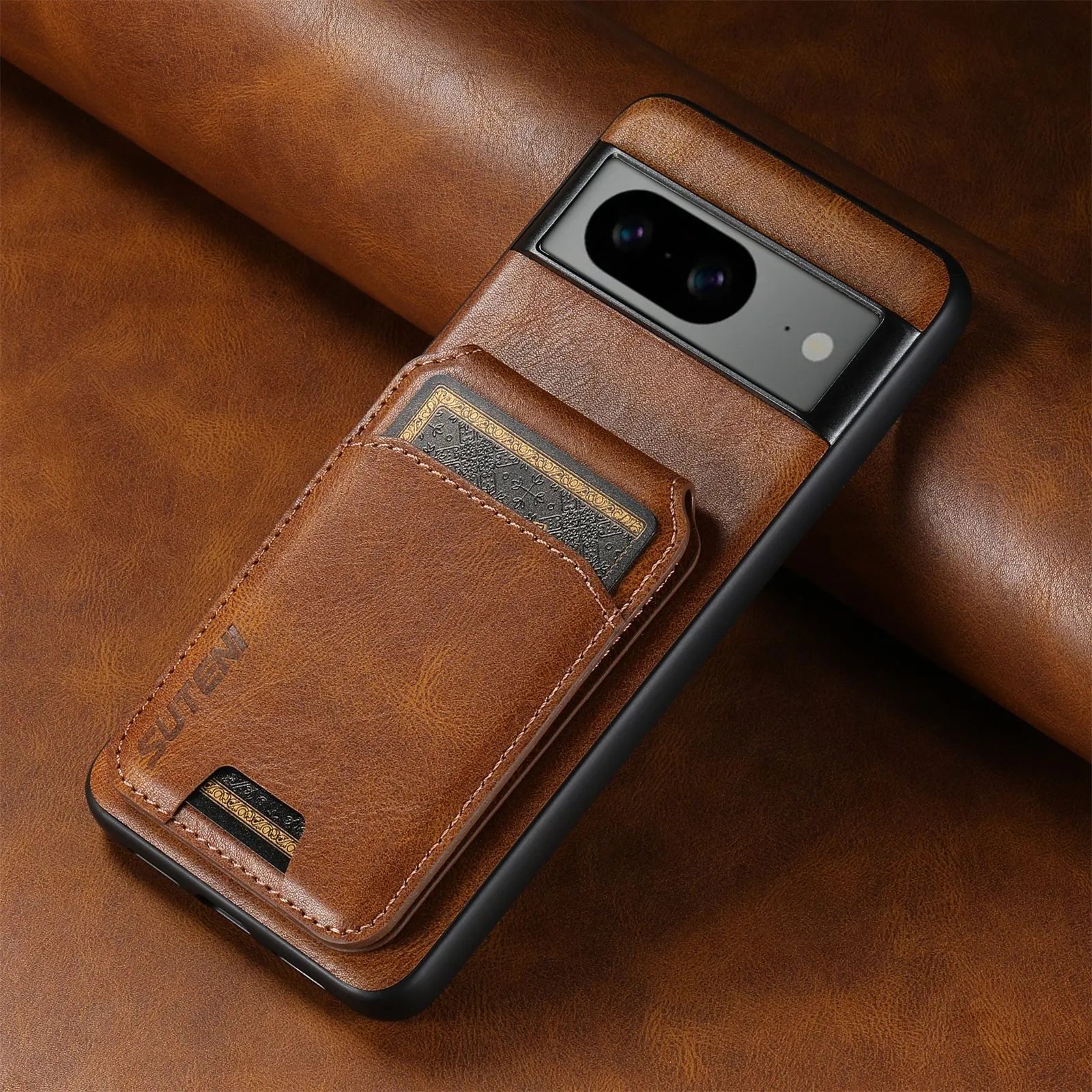 Black PU TPU back cover phone case with card slot and kickstand for Google Pixel 8