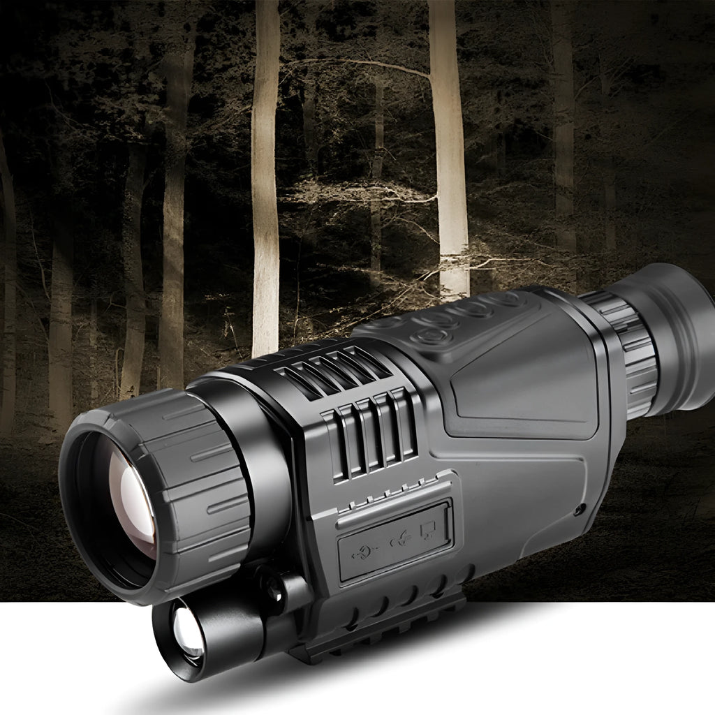NV300 black infrared digital night vision telescope with 40mm lens, rubber coating, and storage bag.