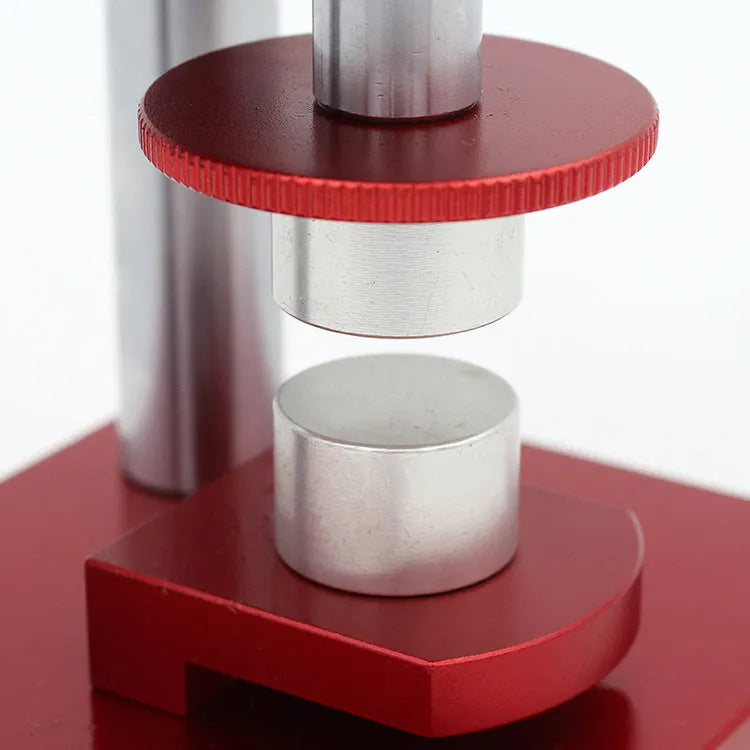 Watch repair spiral presser tool with a set of 20 coloured plastic moulds for watch back covers.