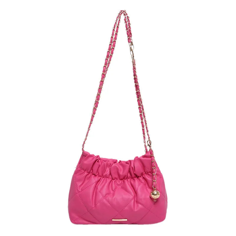 Diamond embroidery thread women's chain shoulder bag in PU leather bucket shape
