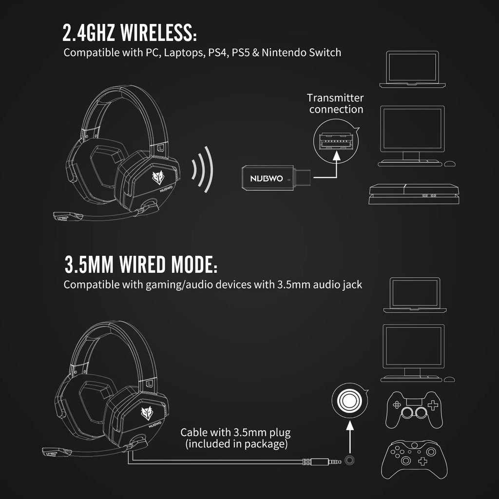 Black and orange wireless gaming headset with over-ear cups and a built-in microphone.
