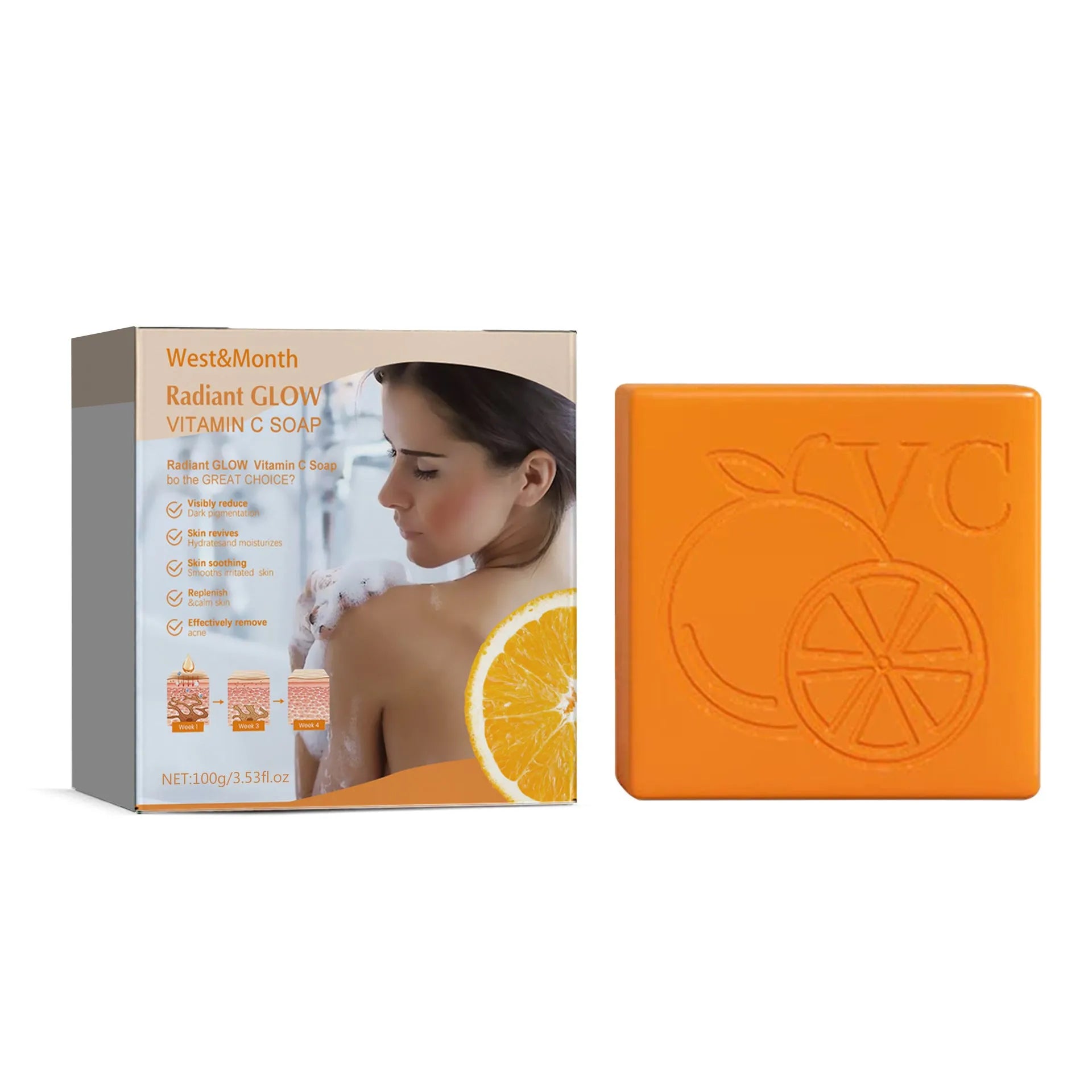 A single 100g white bar of whitening vitamin body soap with kojic acid and botanical extracts.