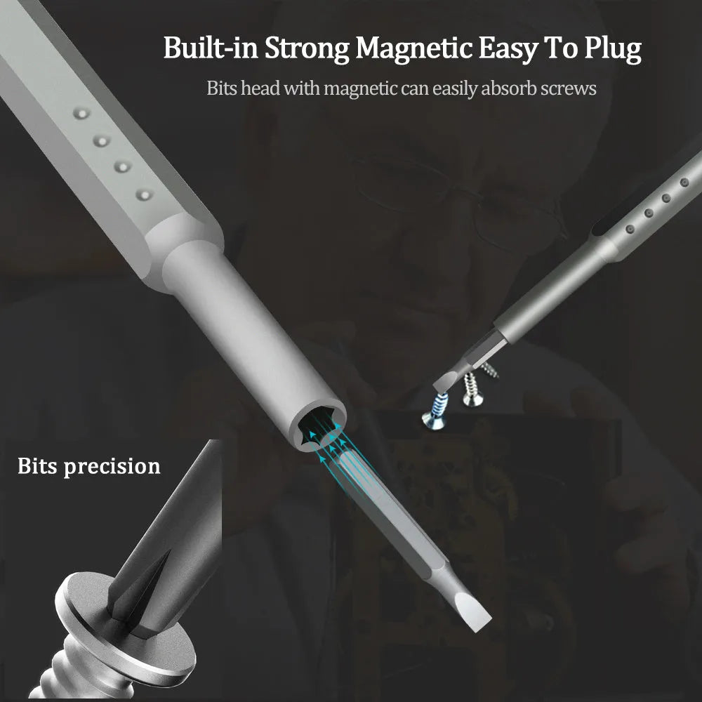 49-in-1 magnetic precision screwdriver set for mobile phone repair in a storage case.