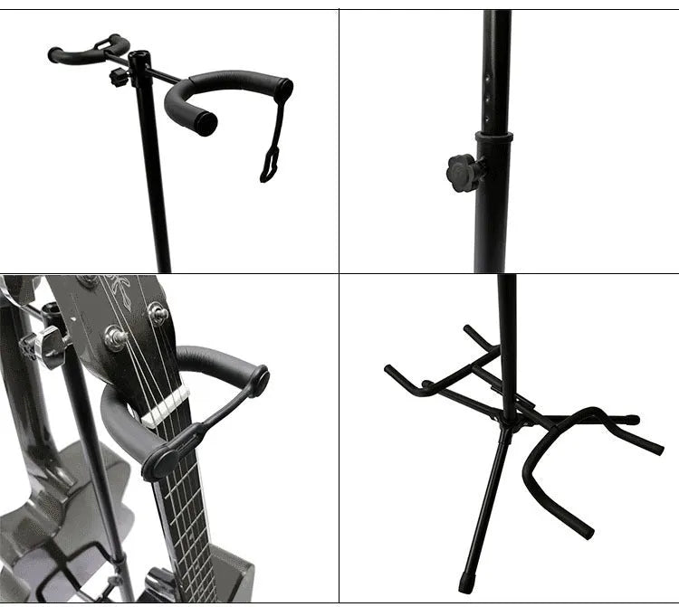 Black iron vertical double-headed adjustable guitar stand for acoustic and electric guitars