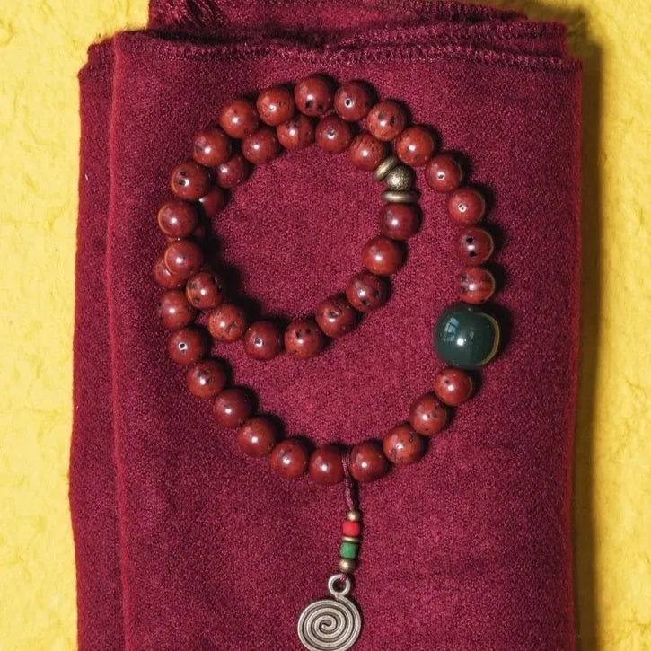 Double circle bodhi seed bracelet with cartoon styling showing natural seed texture