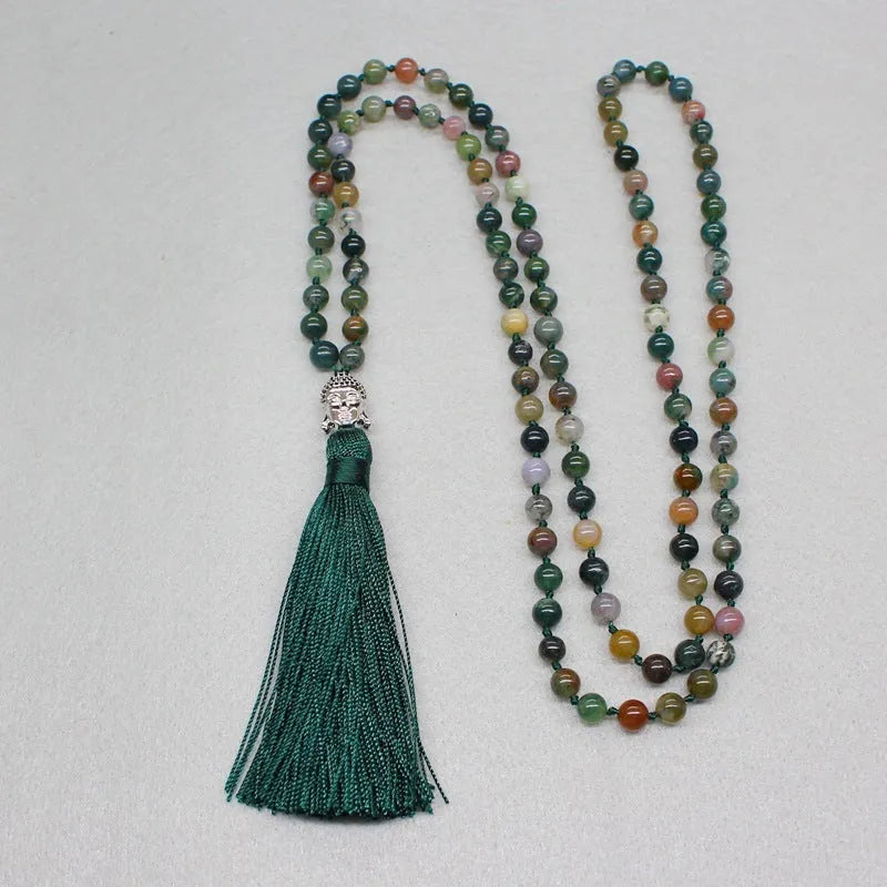 108-bead India agate necklace with 6mm geometric stone beads for gifting