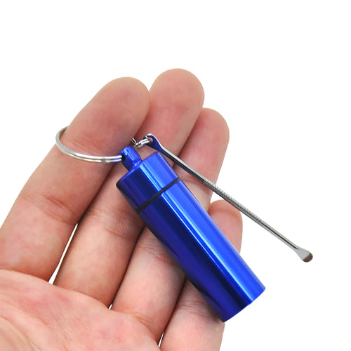 Aluminium portable medicine box with spoon and keychain in blue, green, red, gold, or black
