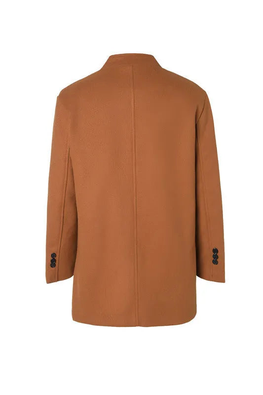 Solid-colour form-fitting khaki woolen coat for middle-aged and young men autumn outerwear