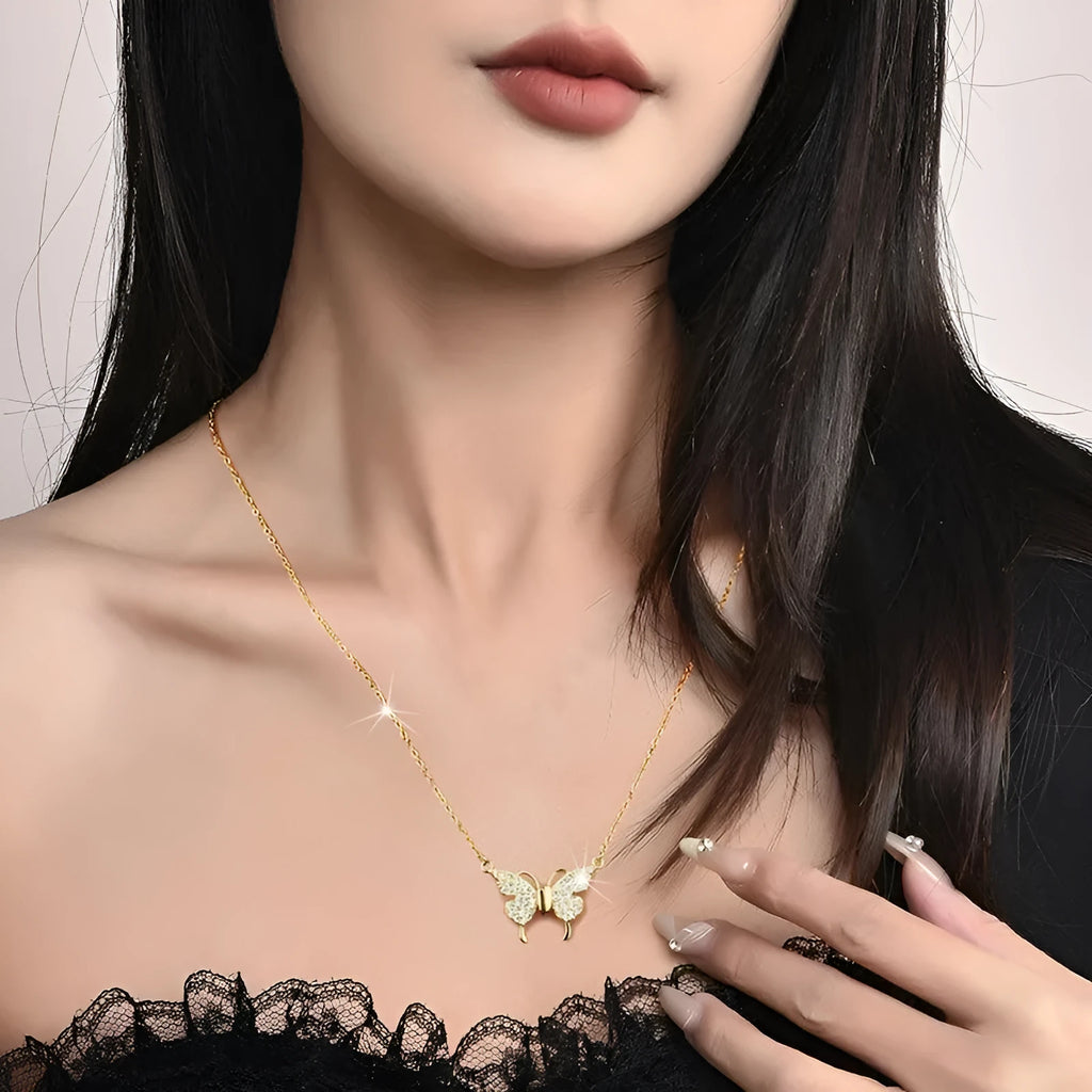 Gold magnetic snap butterfly clavicle necklace with twisted titanium steel chain