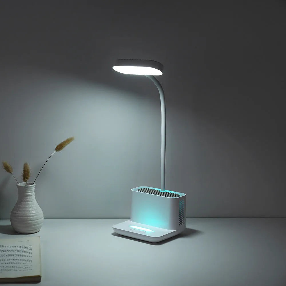 Negative ion air purifier desk lamp with plastic shade, push button switch, LED light, in white or pink