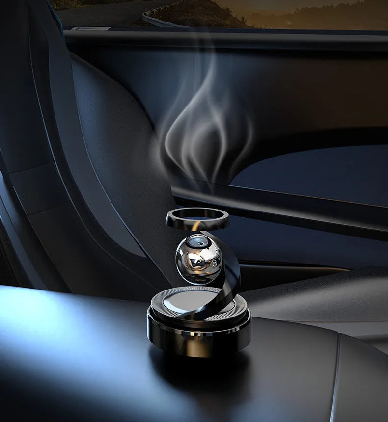Solar-powered car air freshener decoration unit on a car dashboard