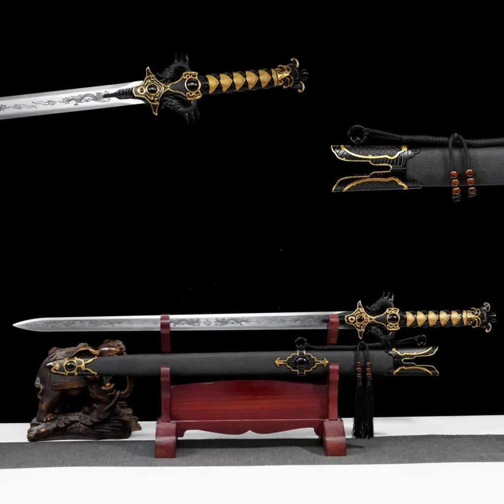 112cm integrated high manganese steel battle sword unsharpened with solid wood leather-covered scabbard