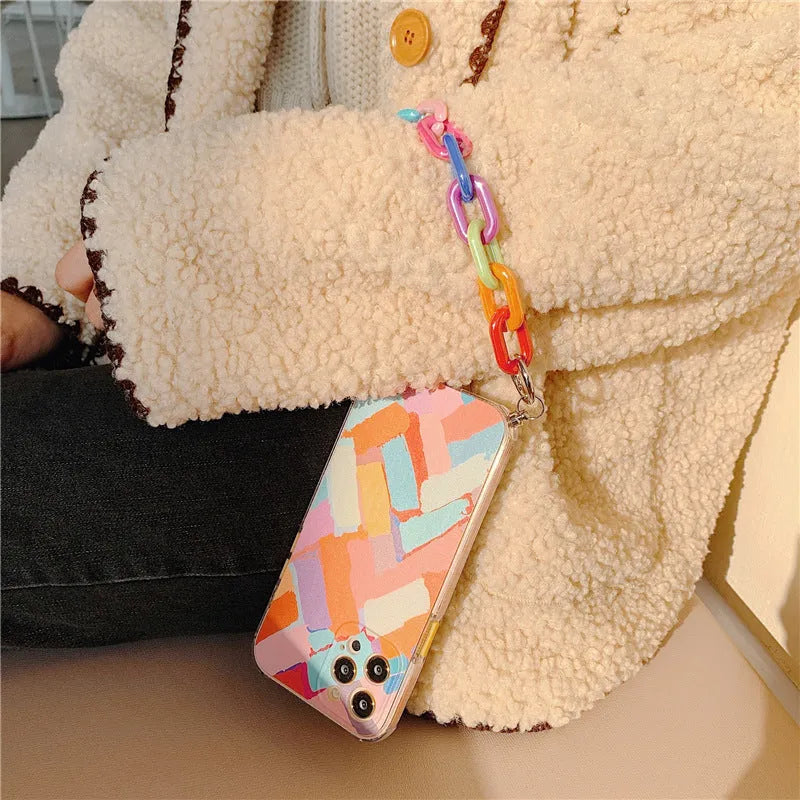 Graffiti design mobile phone case with integrated wrist strap for iPhone models