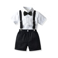 Boys' white short-sleeved shirt and suspender shorts matching set in cotton fabric