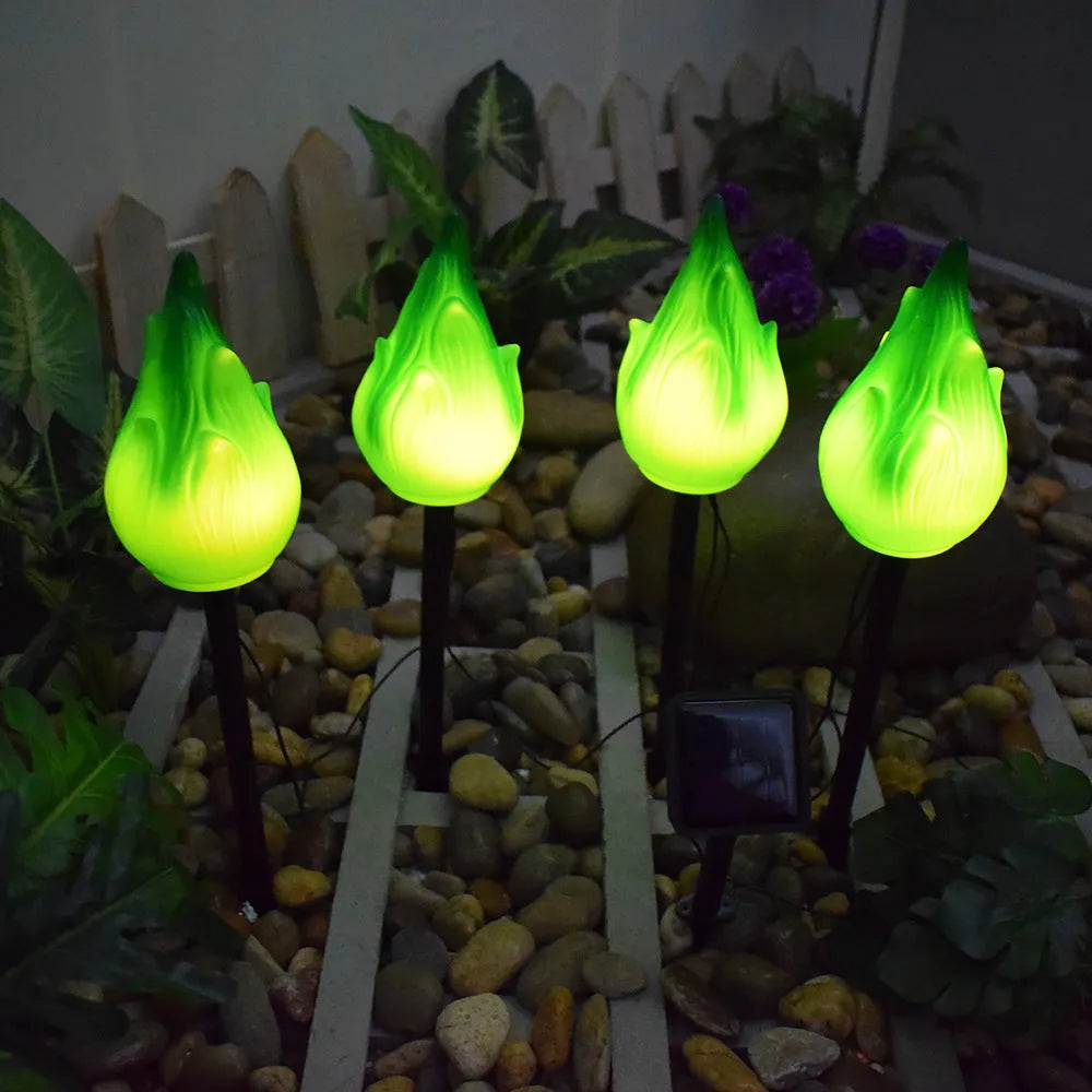Wrought iron solar simulation flame lamp for courtyard decoration, IP65 rated