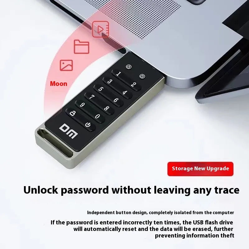Metal USB flash drive with fingerprint scanner and 64GB storage capacity
