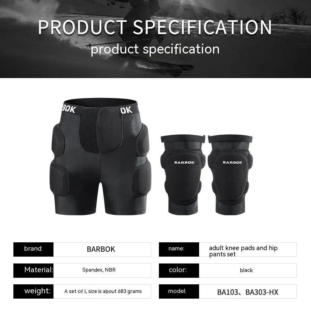 Black adult hip protection pad with NBR padding for skating and skiing safety.