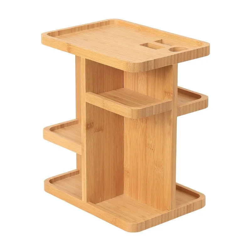 Bamboo rotating storage rack with multiple grid layers for home organisation
