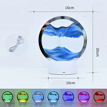 Creative 3D quicksand table lamp with touch switch and colour changing blue, orange, purple, red light.