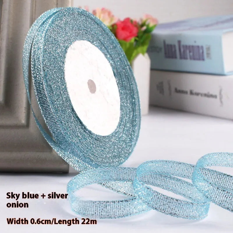 0.6cm wide polyester gift packaging ribbon roll in multiple colour options including gold leaf and jade pink