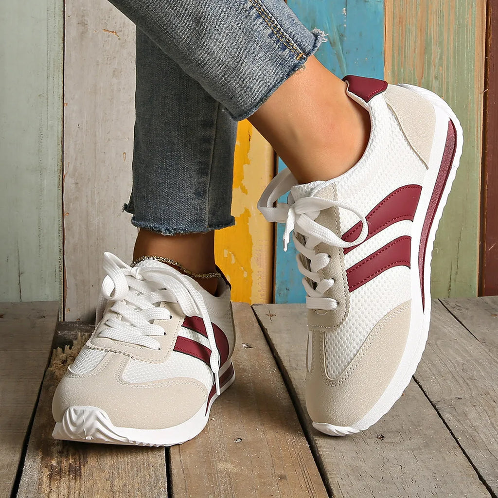 Wine red Cortez retro sneakers with cross-strap detail and mesh lining