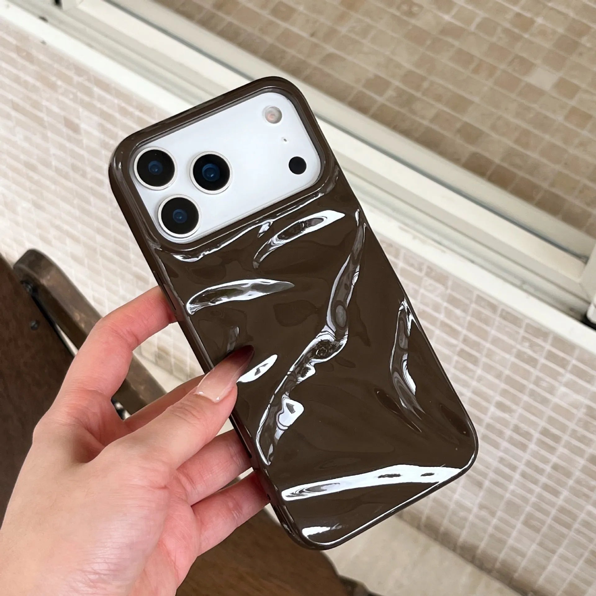 QF pleated TPU phone case in green for iPhone 15 Pro with three-dimensional textured pattern