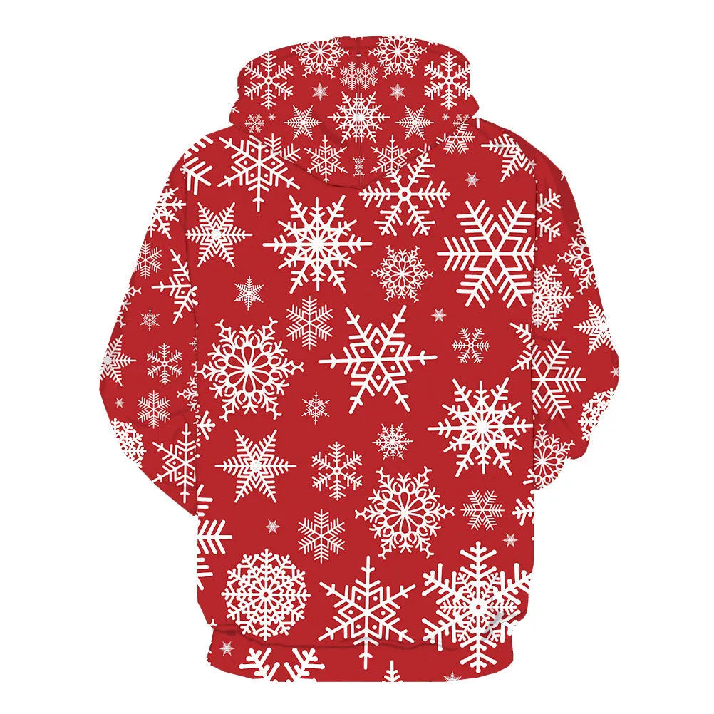 Red polyester fibre men's casual Christmas hoodie pullover no collar on model