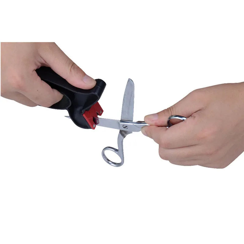 Black handheld knife and scissor sharpener tool with tungsten steel grindstone