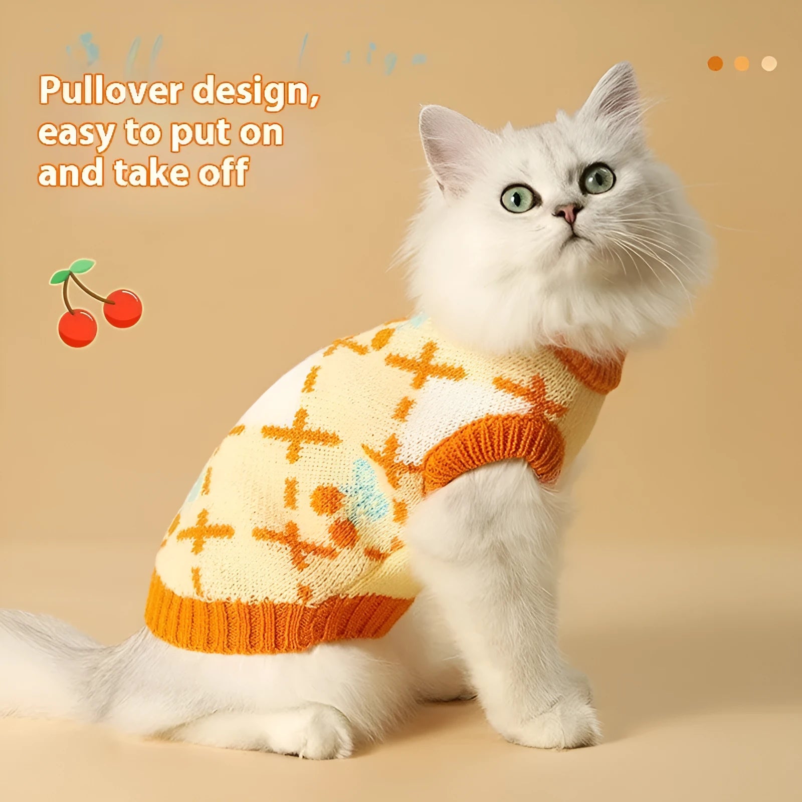 Orange cherry colour cat sweater diamond cherry knit autumn winter clothing