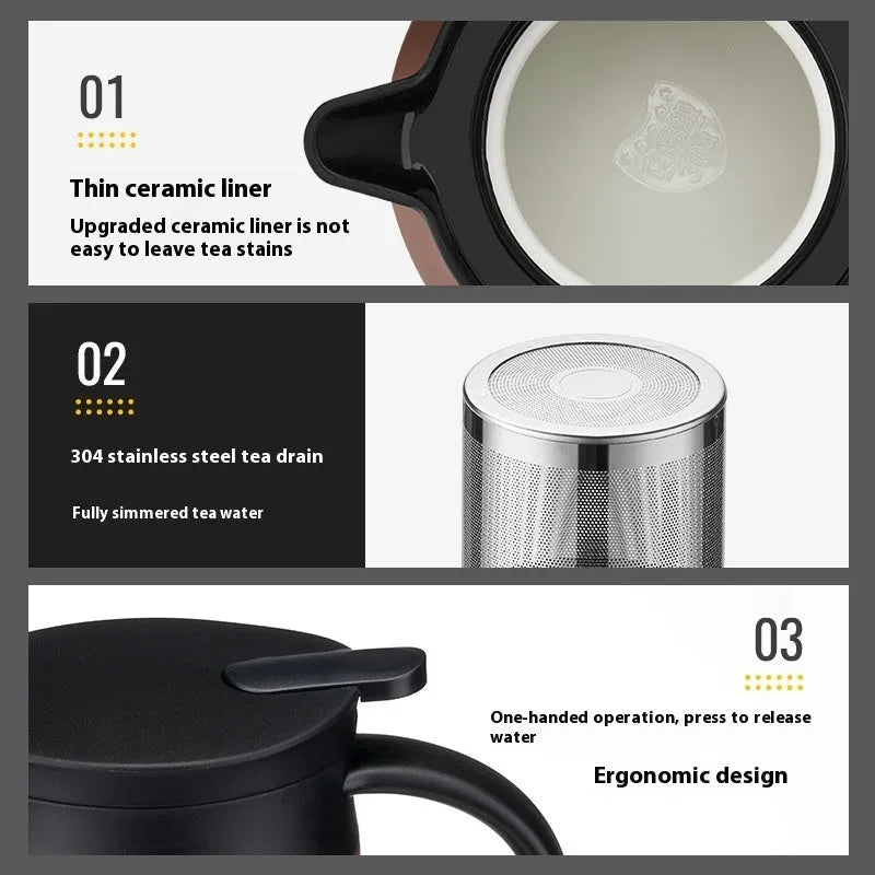 Ceramic tea kettle with water separation, 800ml capacity, in black colour