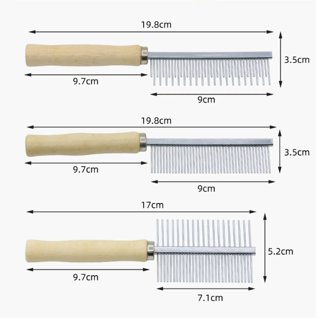 Wooden handle pet grooming comb with smooth round needles for dogs and cats