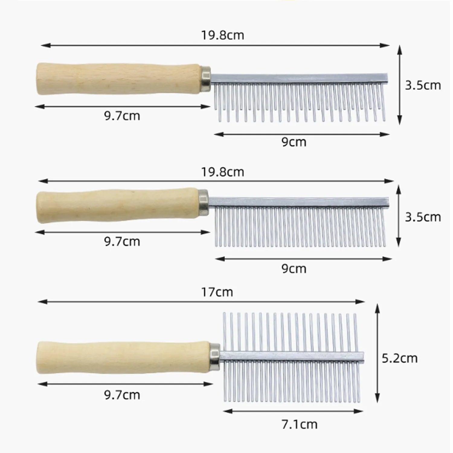 Wooden handle pet grooming comb with smooth round needles for dogs and cats