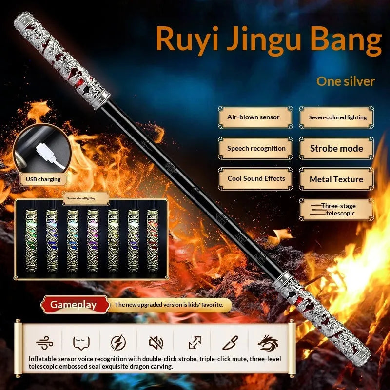 Creative Voice-controlled Retractable Ruyi Jingu Bang Toy in Champagne Gold plastic with colourful lights and gravity sensor