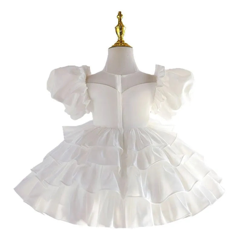 Girl's white princess wedding dress, polyester blend with 50 percent polyester lining, height sizes 80-150cm.