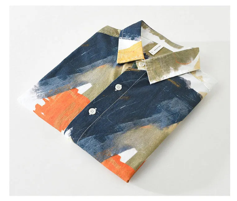Women's printed cotton loose cardigan with long sleeves shown in artistic colour
