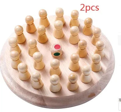 Children's beech wood memory chess educational game with board and pieces for colour recognition
