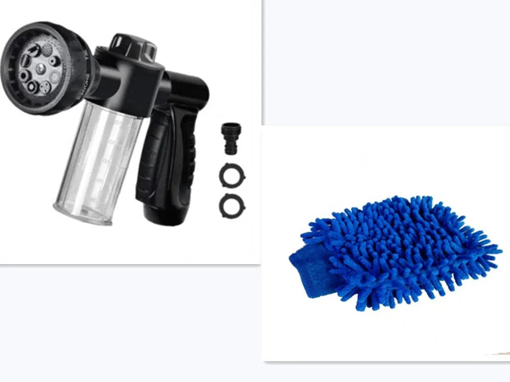 Green high-pressure foam spray gun with adjustable nozzle for car washing and garden use