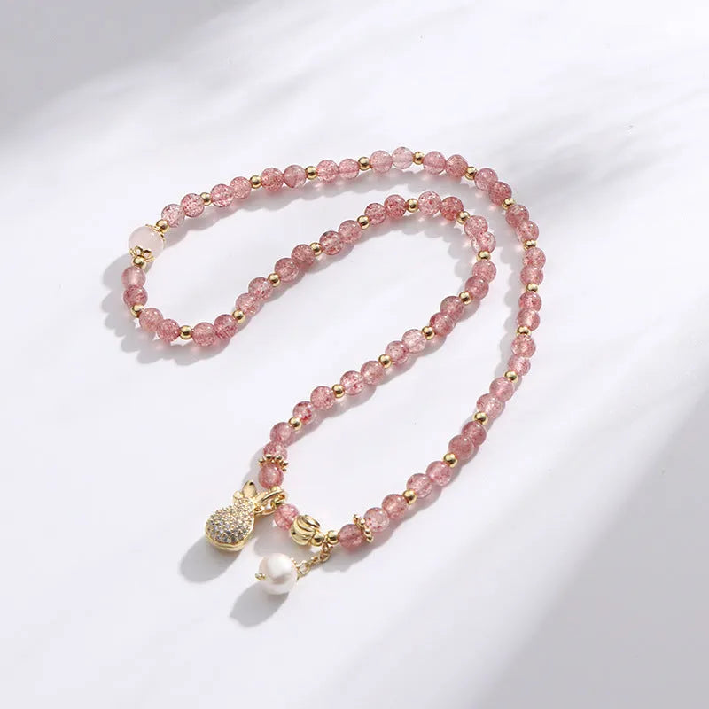 Geometric strawberry quartz crystal bracelet for women with pink stone jewellery