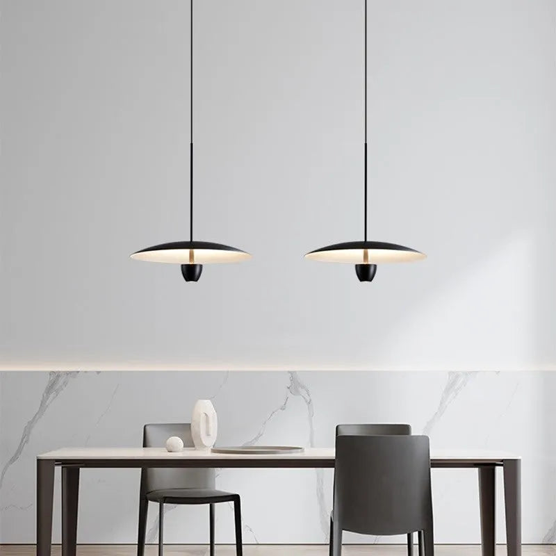 Black modern minimalist chandelier with 400mm diameter and warm white light