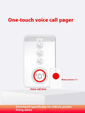White central buzzer unit and three white emergency call buttons for a one-click elderly alert system.