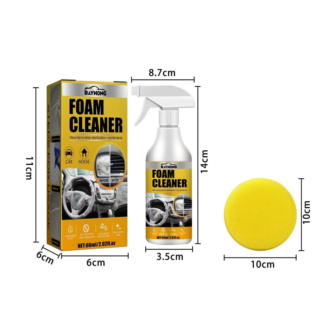 60ml car interior foamed cleaner bottle with applicator sponge in 6x6x11cm packaging